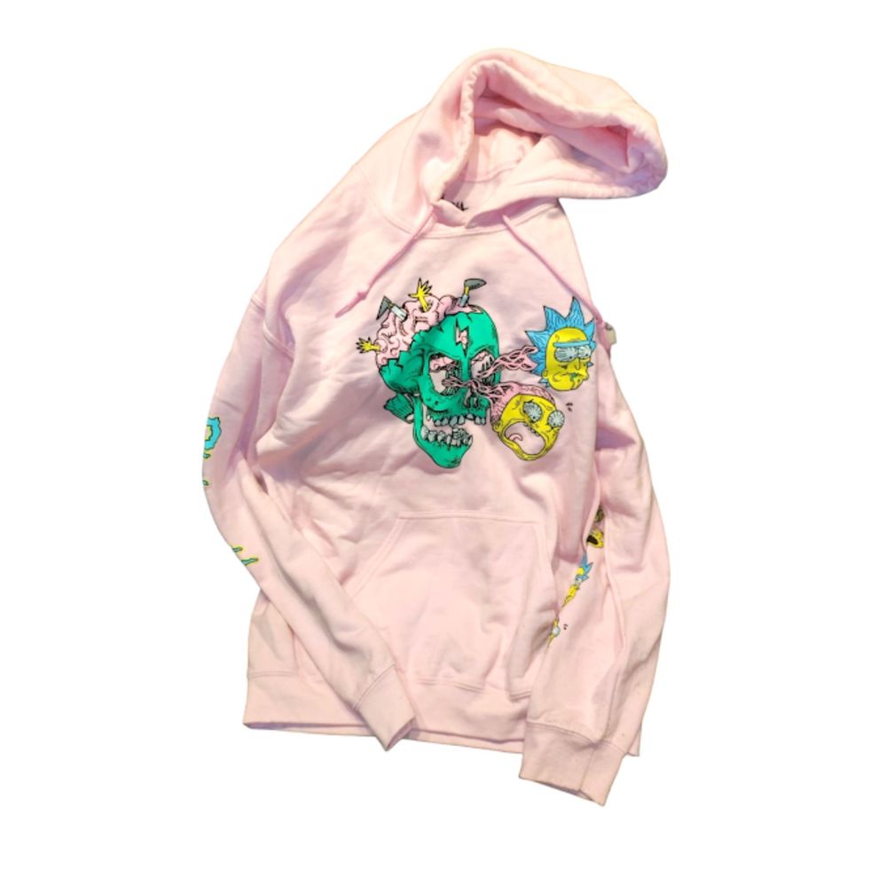 Rick & Morty Men's (M) Zombie Undead Skater Trippy Pink Hoodie